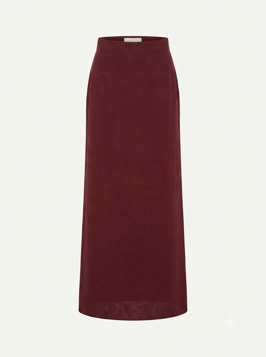 Burgundy linen women's maxi skirt