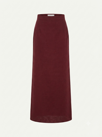 Burgundy linen women's maxi skirt