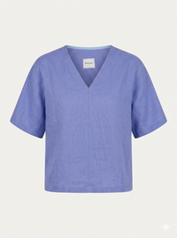 Purple linen women's short-sleeved blouse