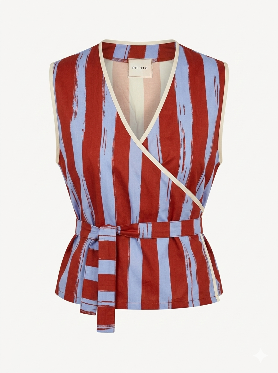 Purple and brown striped wrap women's top