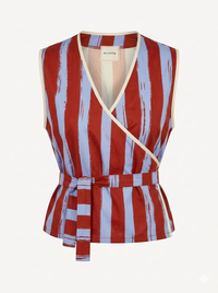 Purple and brown striped wrap women's top