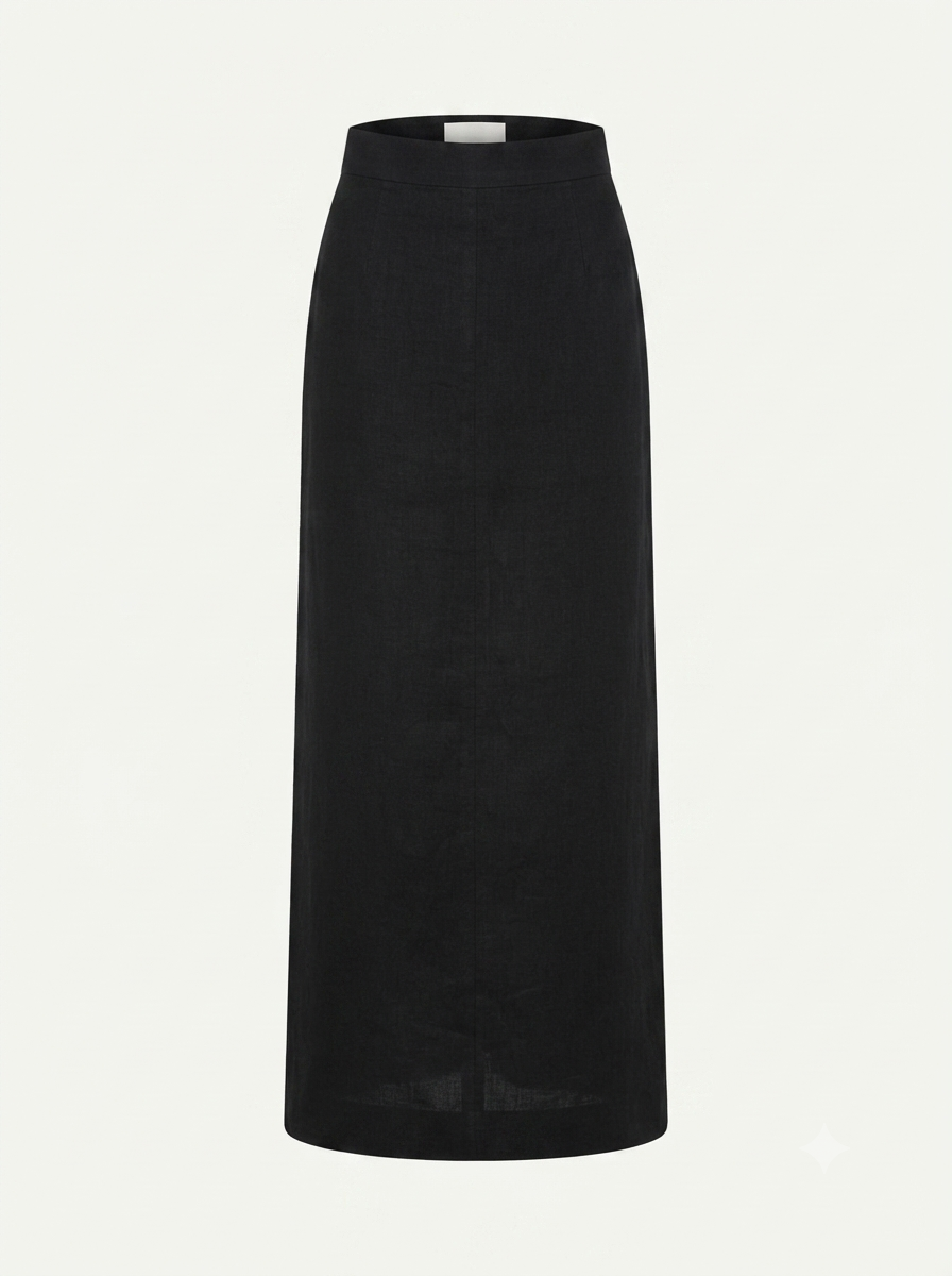 Black linen women's maxi skirt
