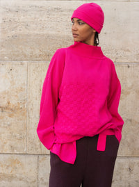 Fukszia kötött oversized uniszex pulóver - ARCHIVE