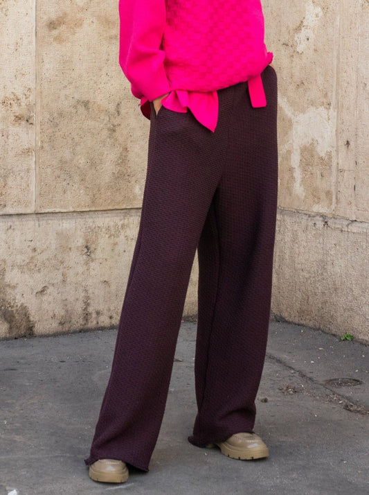 Burgundy knitted loose women's pants