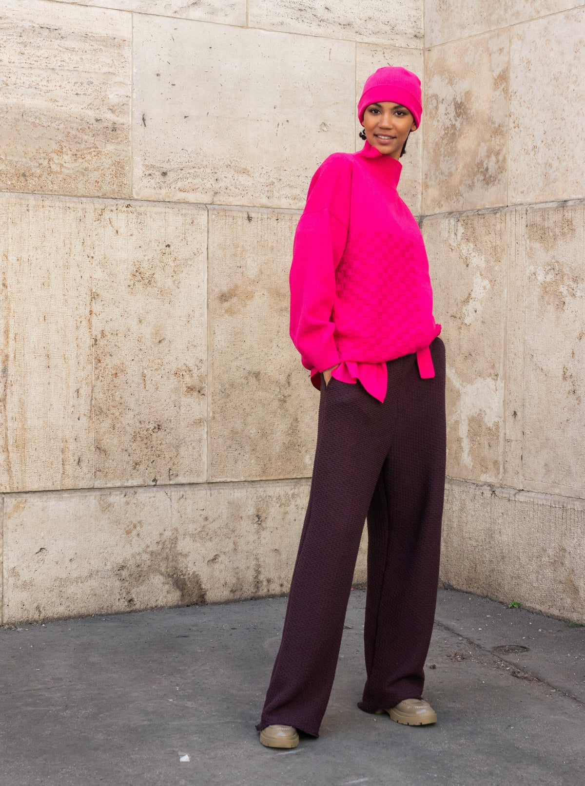 Fukszia kötött oversized uniszex pulóver - ARCHIVE