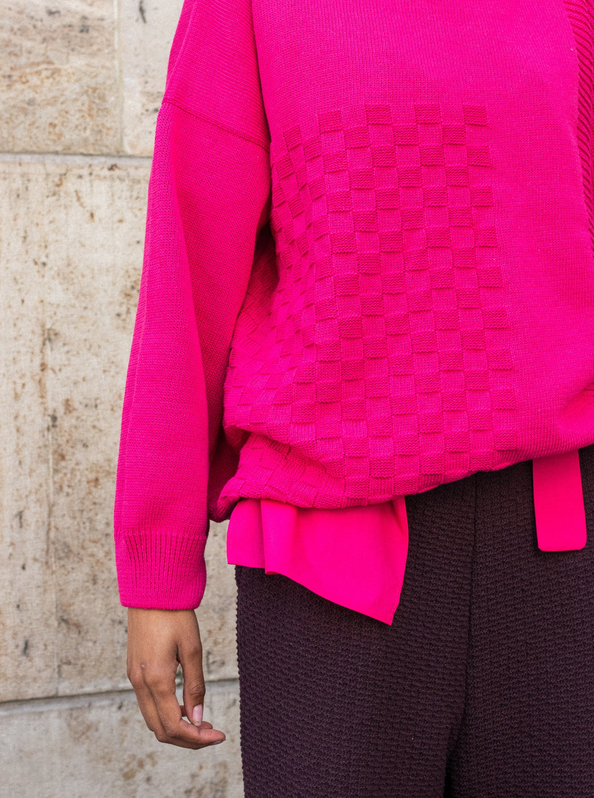 Fukszia kötött oversized uniszex pulóver - ARCHIVE