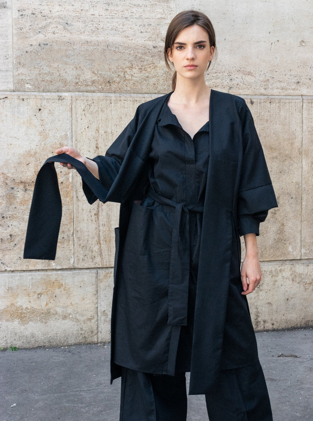 ZW black midi women's kimono