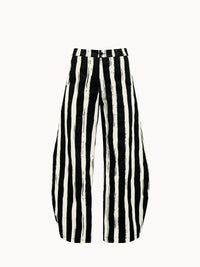 Natural black striped women's long barrel trousers
