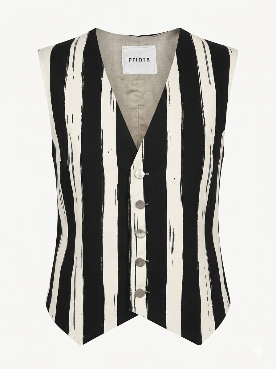 Natúr-fekete csíkos női mellény