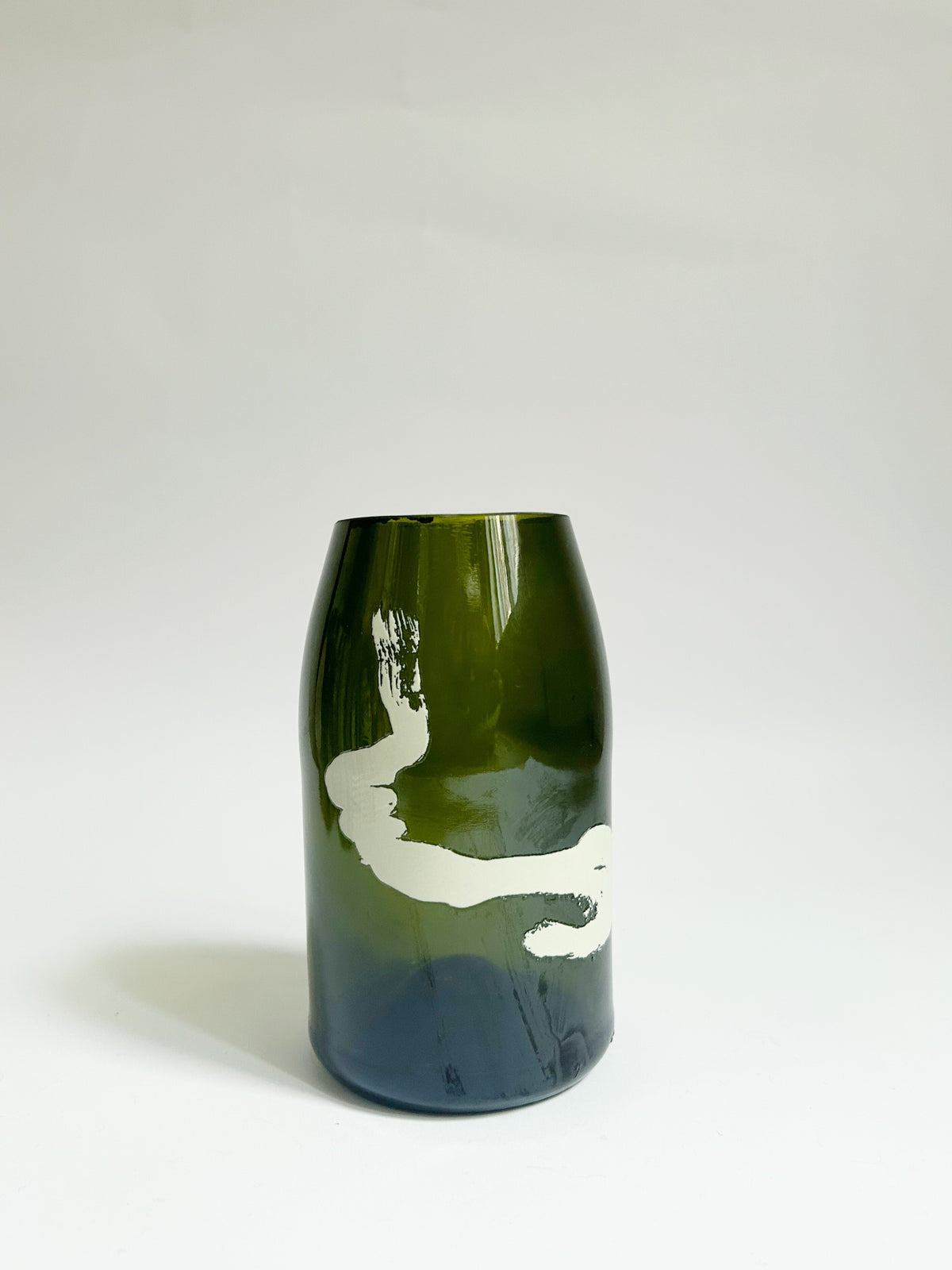 Green cut glass vase