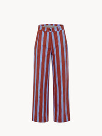 Purple-brown striped straight-leg women's trousers