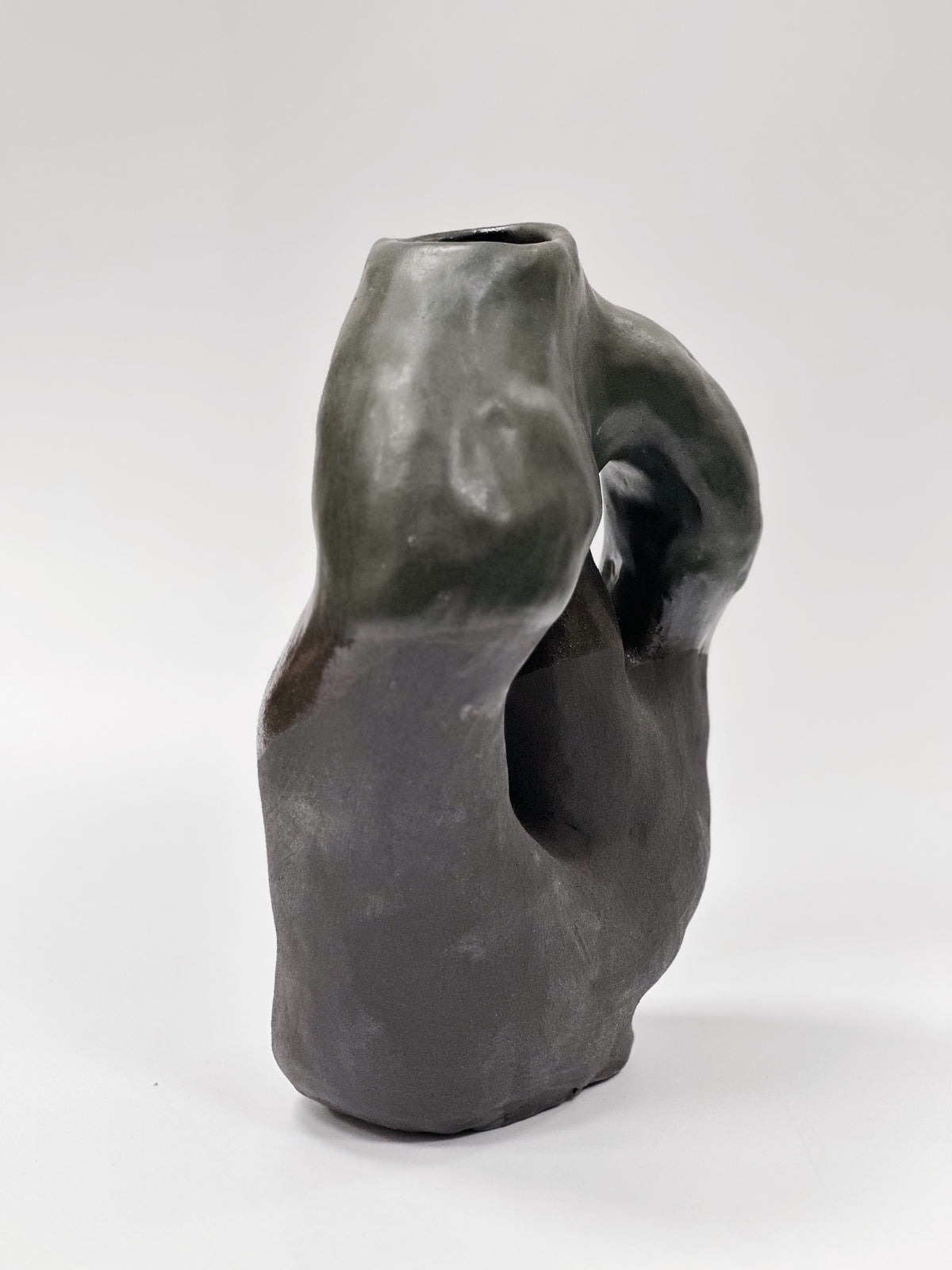 Black semi-glazed organic ceramic vase