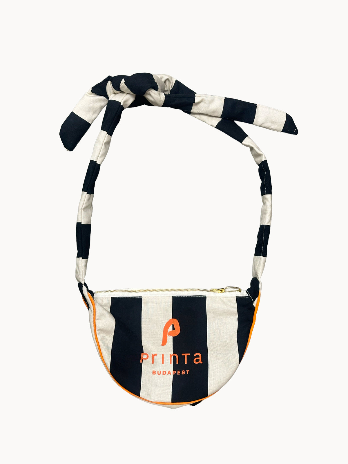 Natúr-fekete csíkos félkör crossbody táska