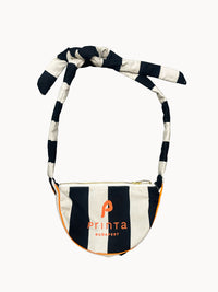 Natúr-fekete csíkos félkör crossbody táska