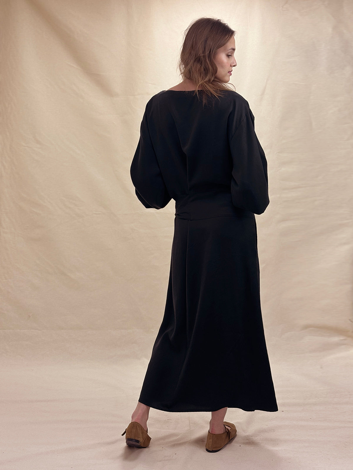ZW black tie-waist midi dress