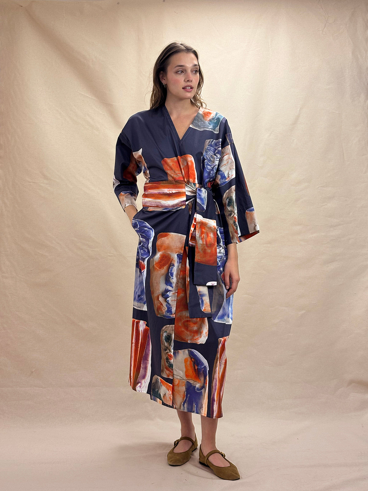 ZW V-neck dark blue heads midi dress