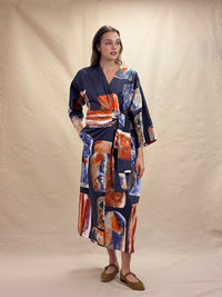 ZW V-neck dark blue heads midi dress