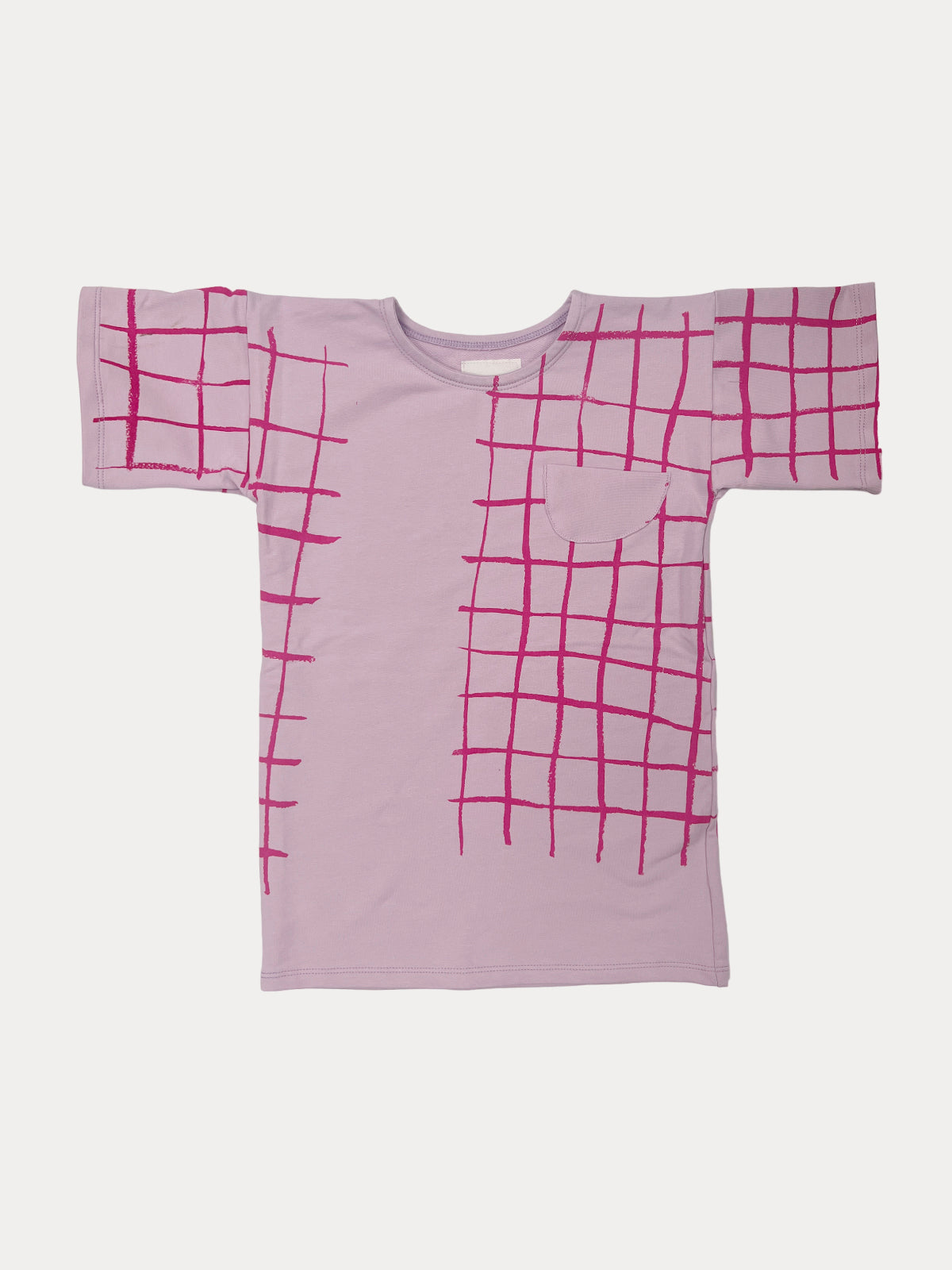 Grid purple short-sleeved children's t-shirt dress