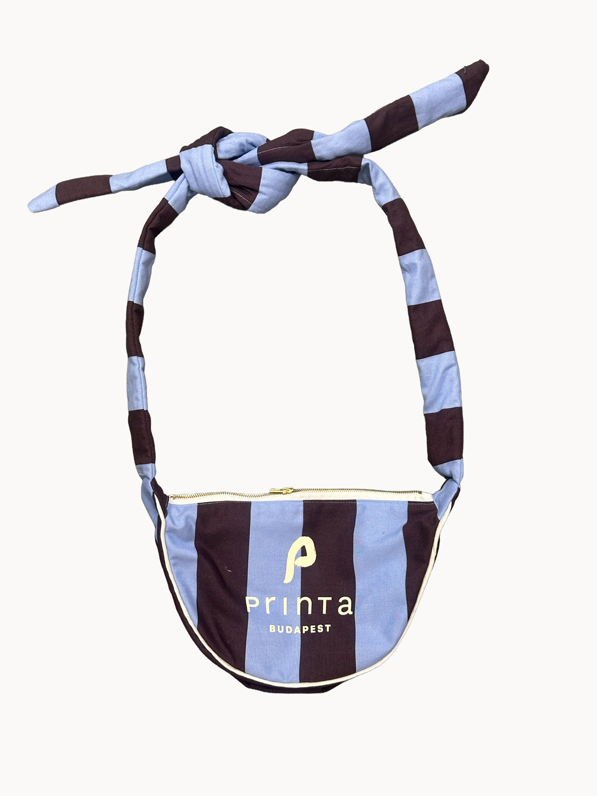 Kék-barna csíkos félkör crossbody táska