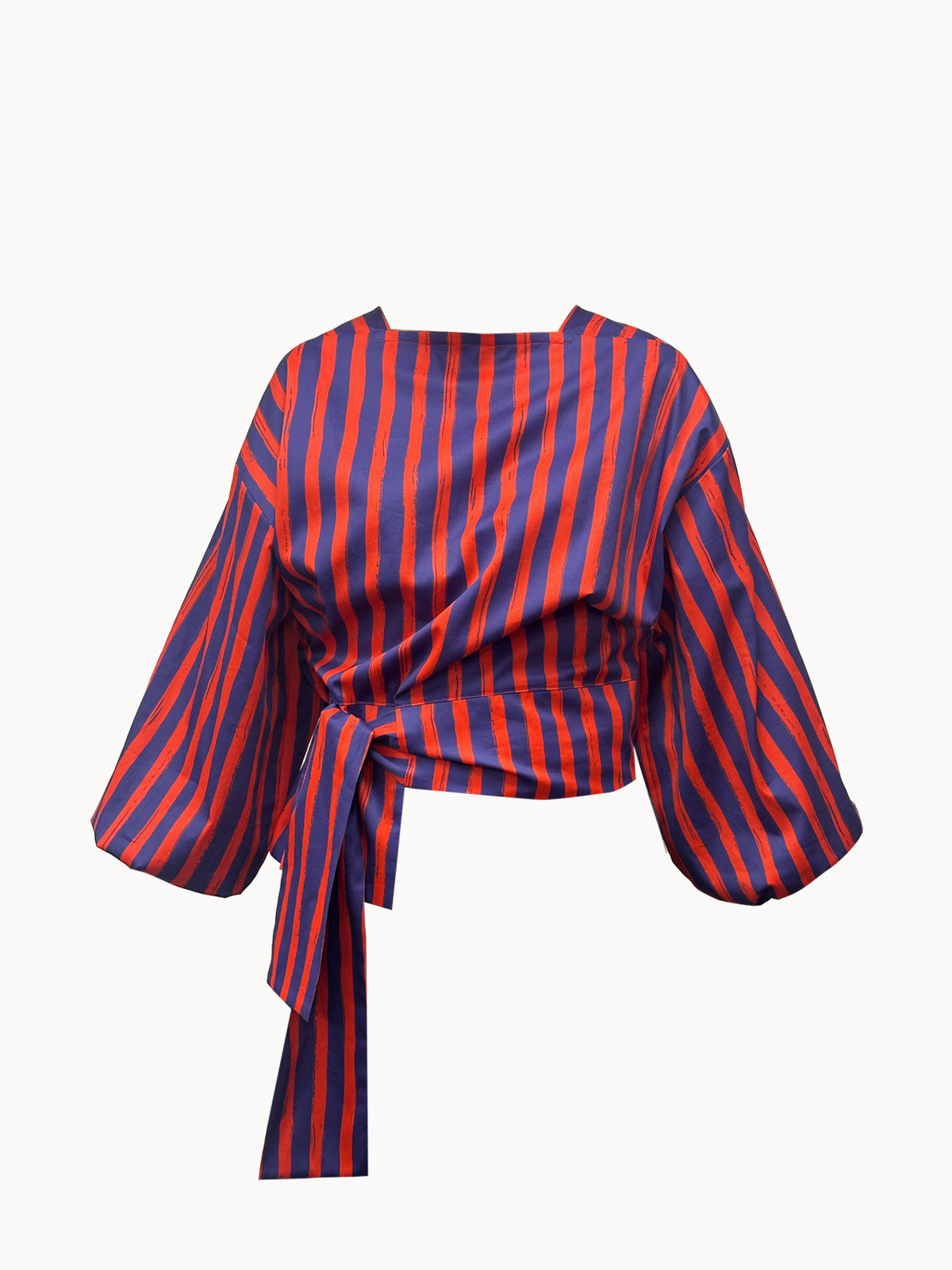 ZW purple-red striped women's top with tie