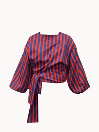 ZW purple-red striped women's top with tie
