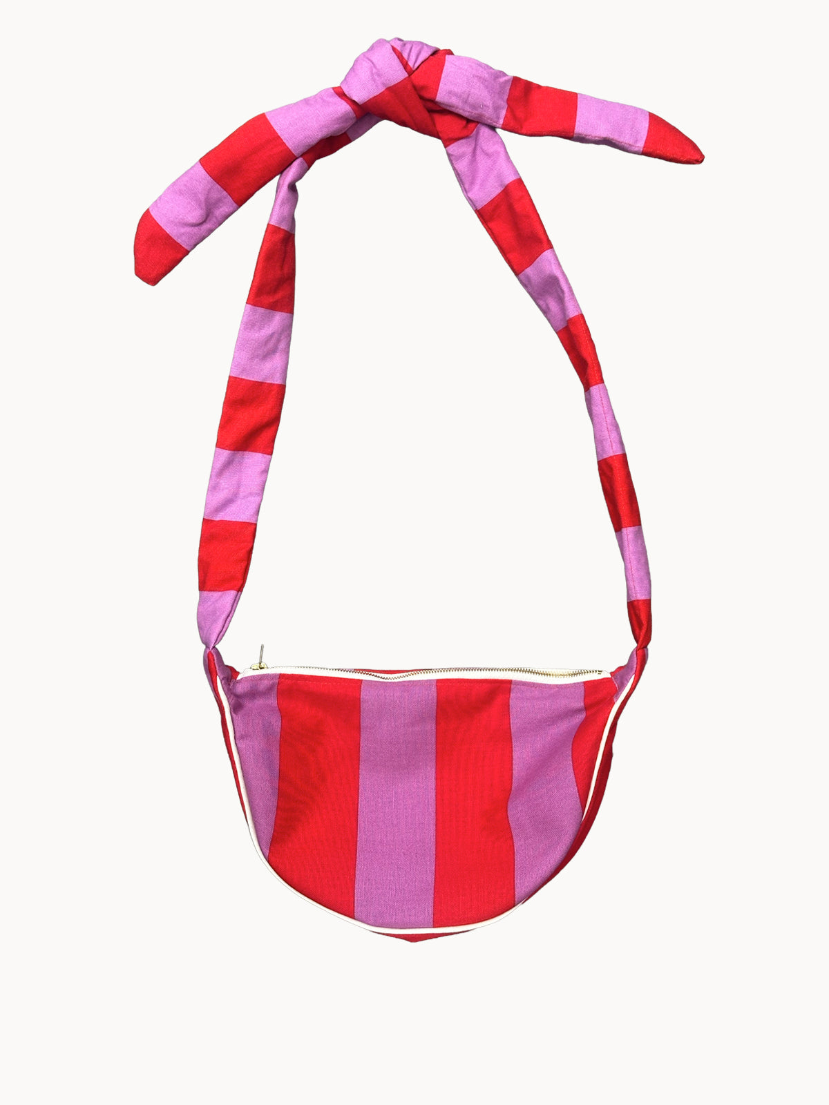 Rózsaszín-piros csíkos félkör crossbody táska