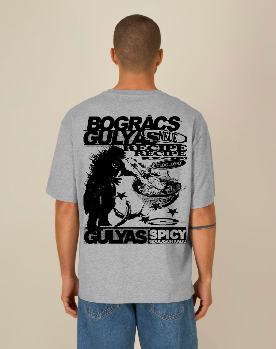 Printa x Studio Cobalt Spicy Kaiju szürke póló