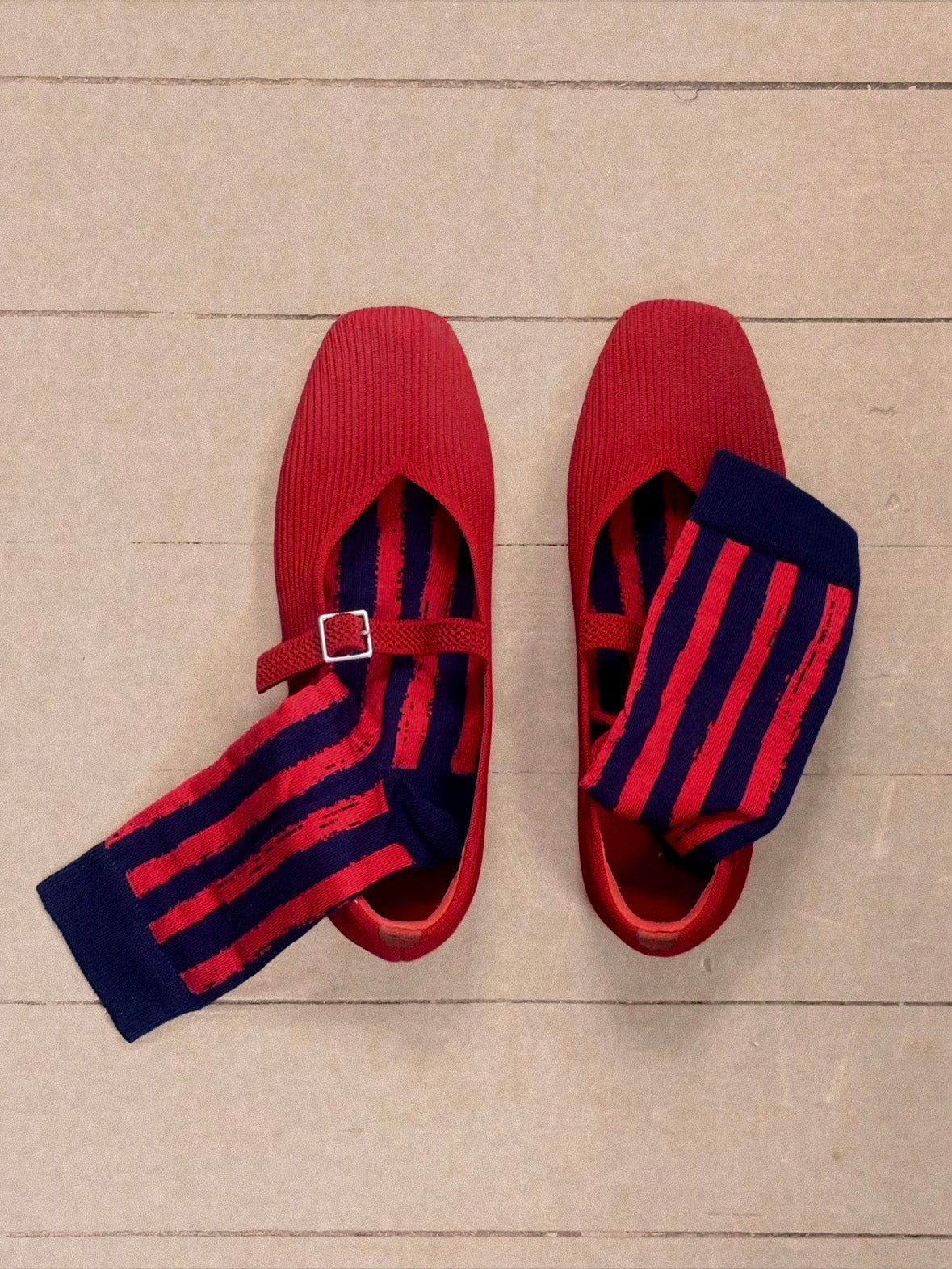 Red and blue striped socks