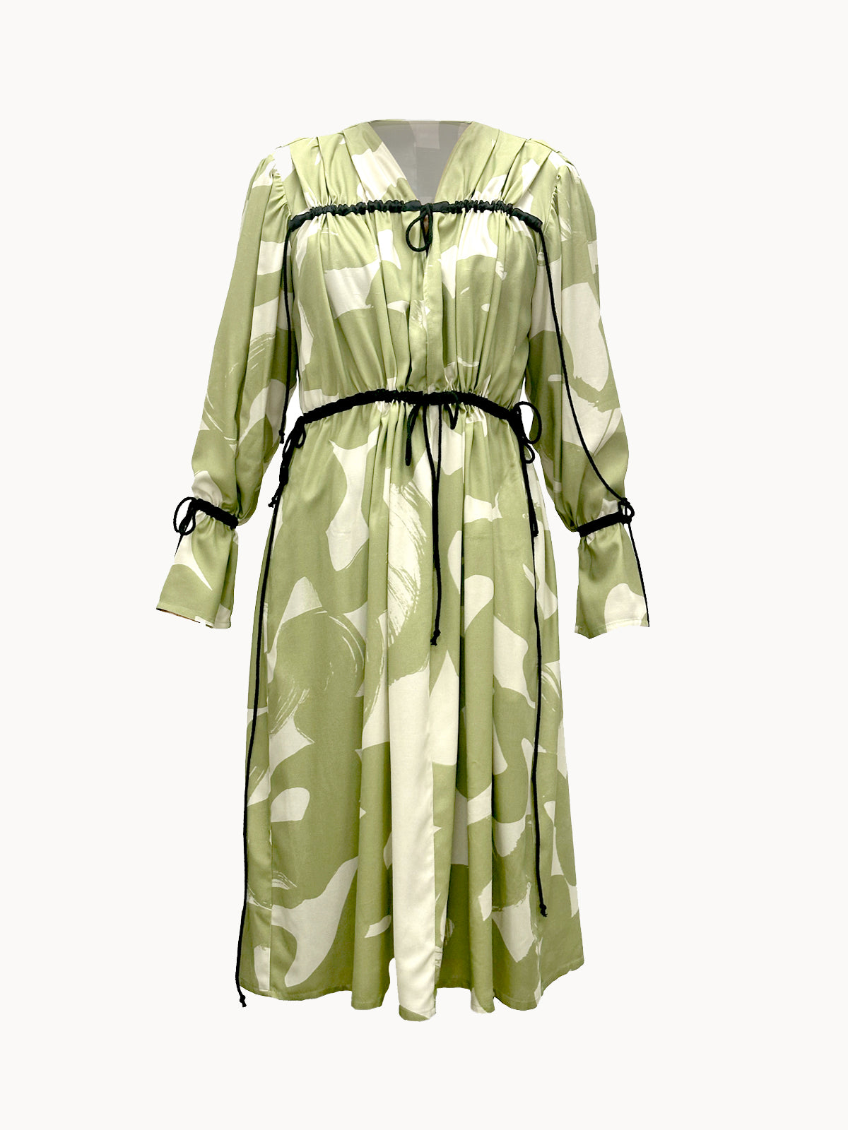 Sursaut natúr-zöld megkötős női midiruha - ARCHIVE