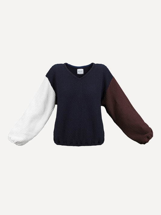 Thin colour block "V" neck knitted sweater