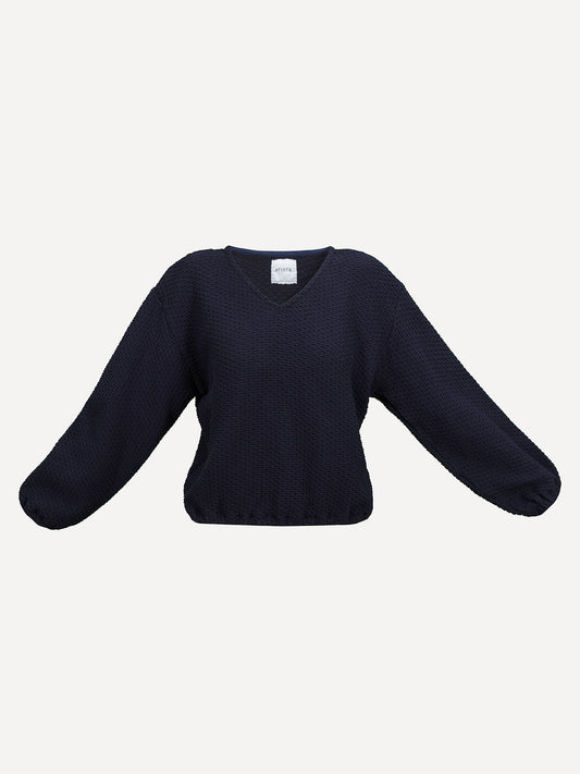 Thin "V" neck knitted sweater in blue