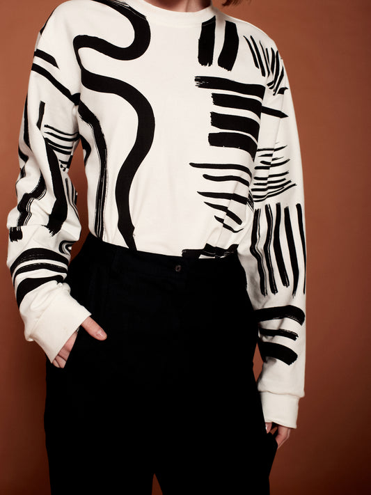 Curves and stripes white unisex pullover