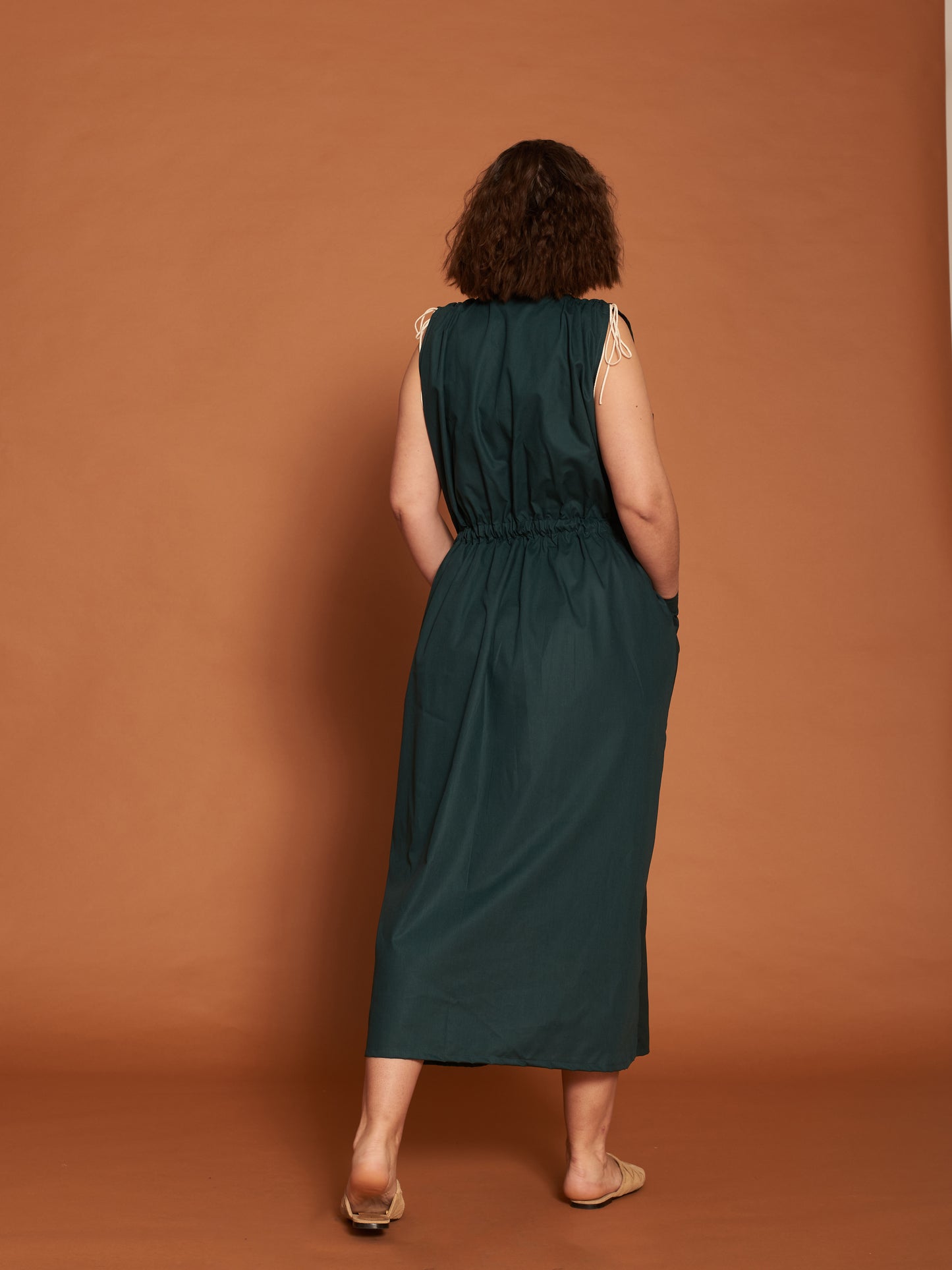 ZW olive-green printed poplin maxi-dress