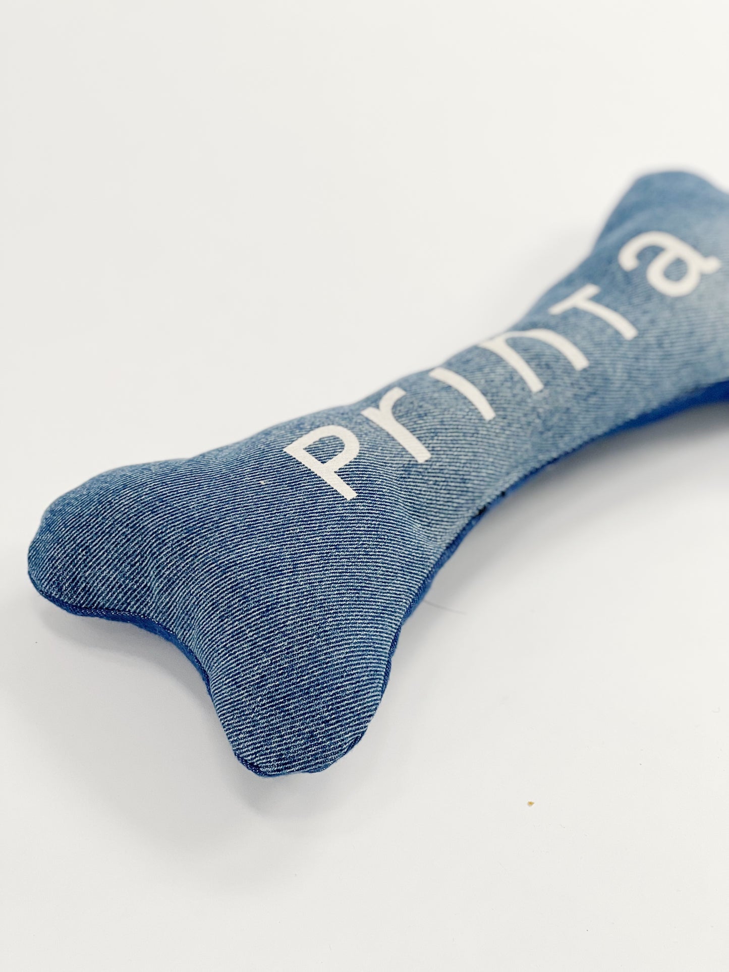 Bone shaped denim toy for dogs