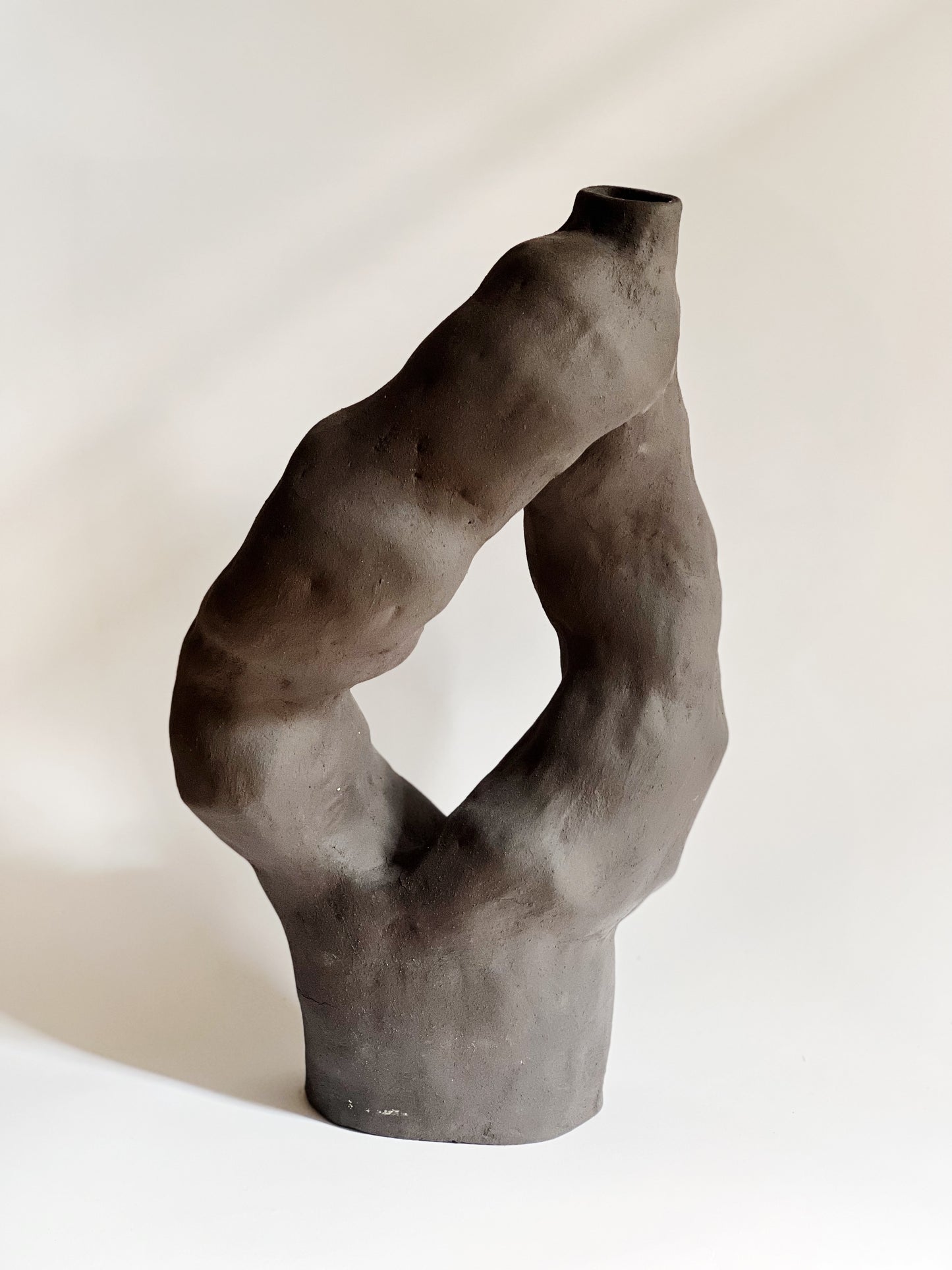 Large black organic ceramic vase