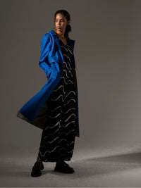 Black tencel overalls with a wave pattern