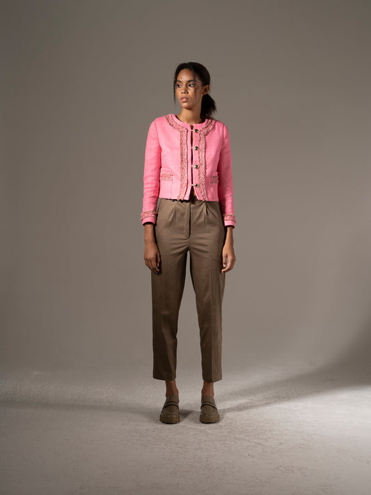 Taupe iron-on trousers for women
