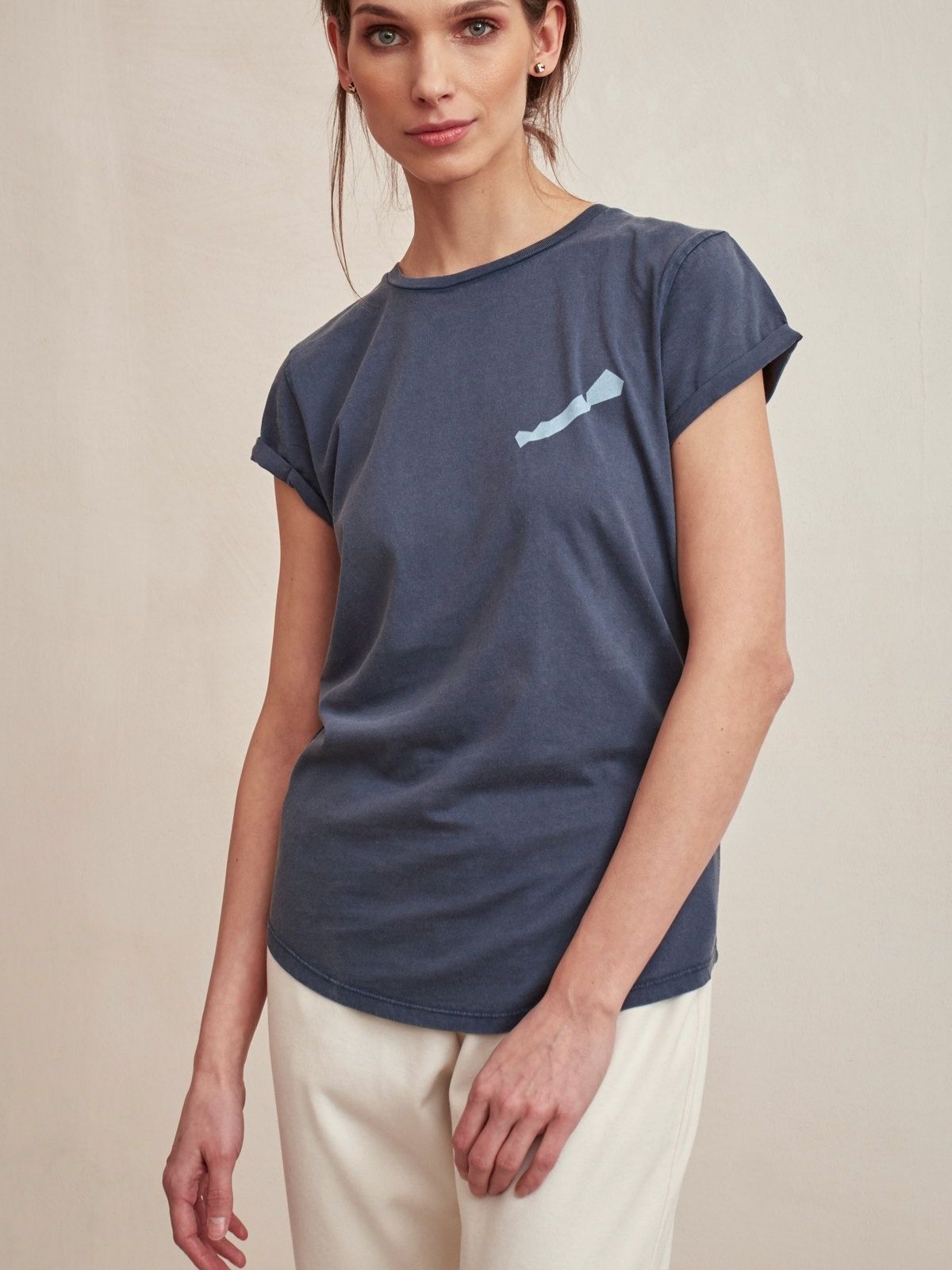 Blue women's t-shirt with Balaton pattern