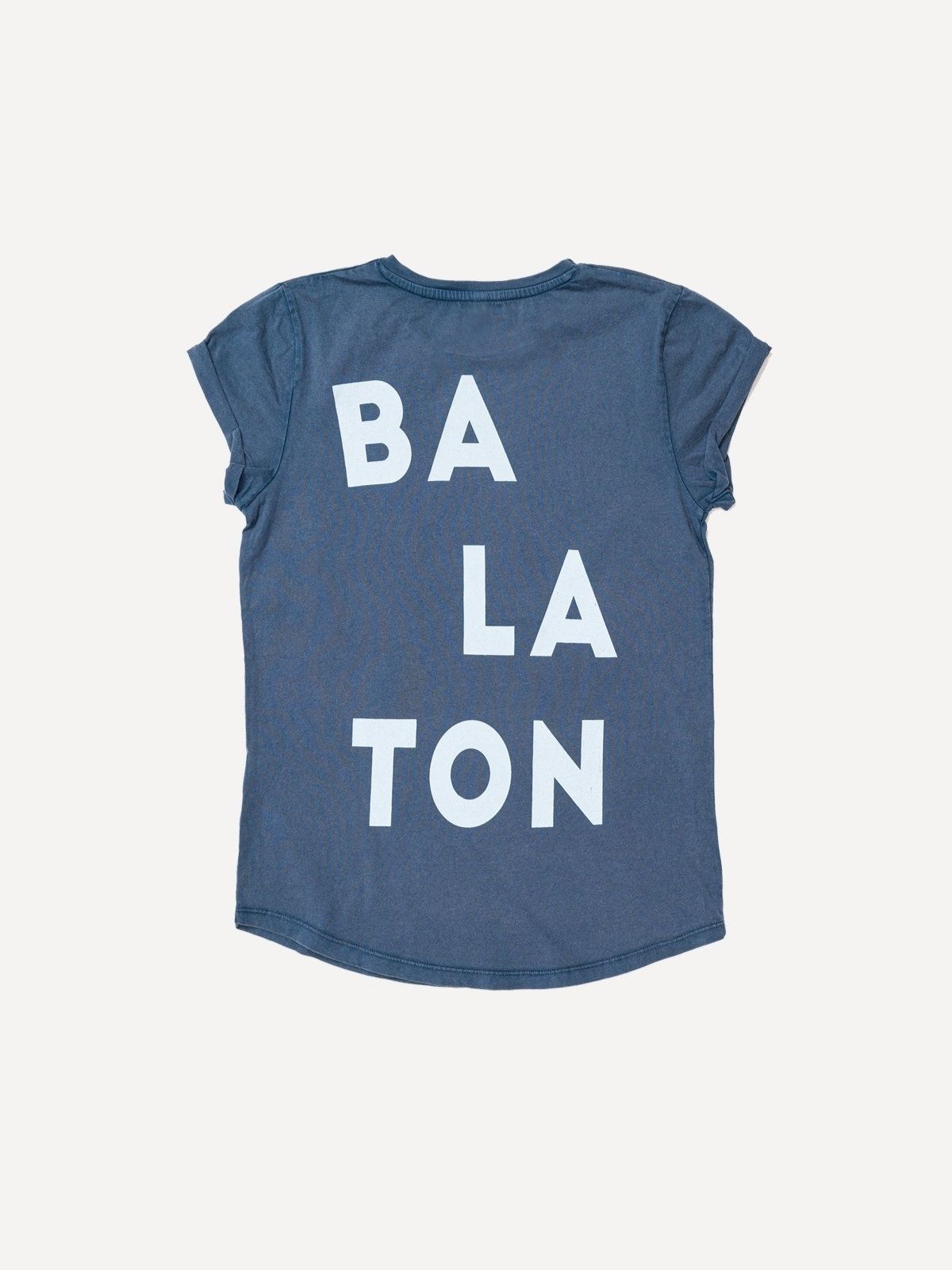 Blue women's t-shirt with Balaton pattern
