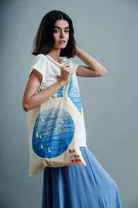Natural canvas bag with Balaton pattern