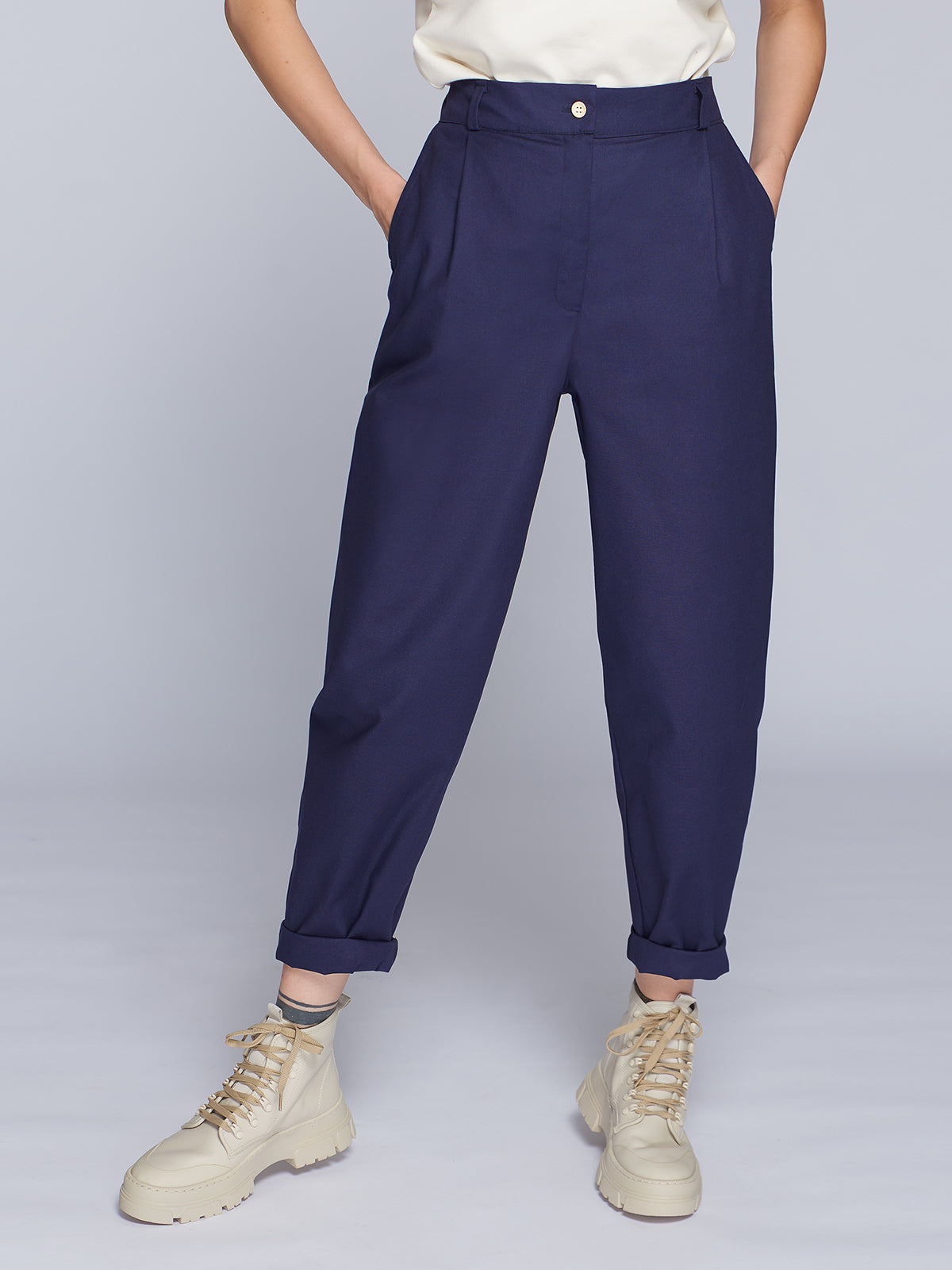 Dark blue cotton slouchy women's pants
