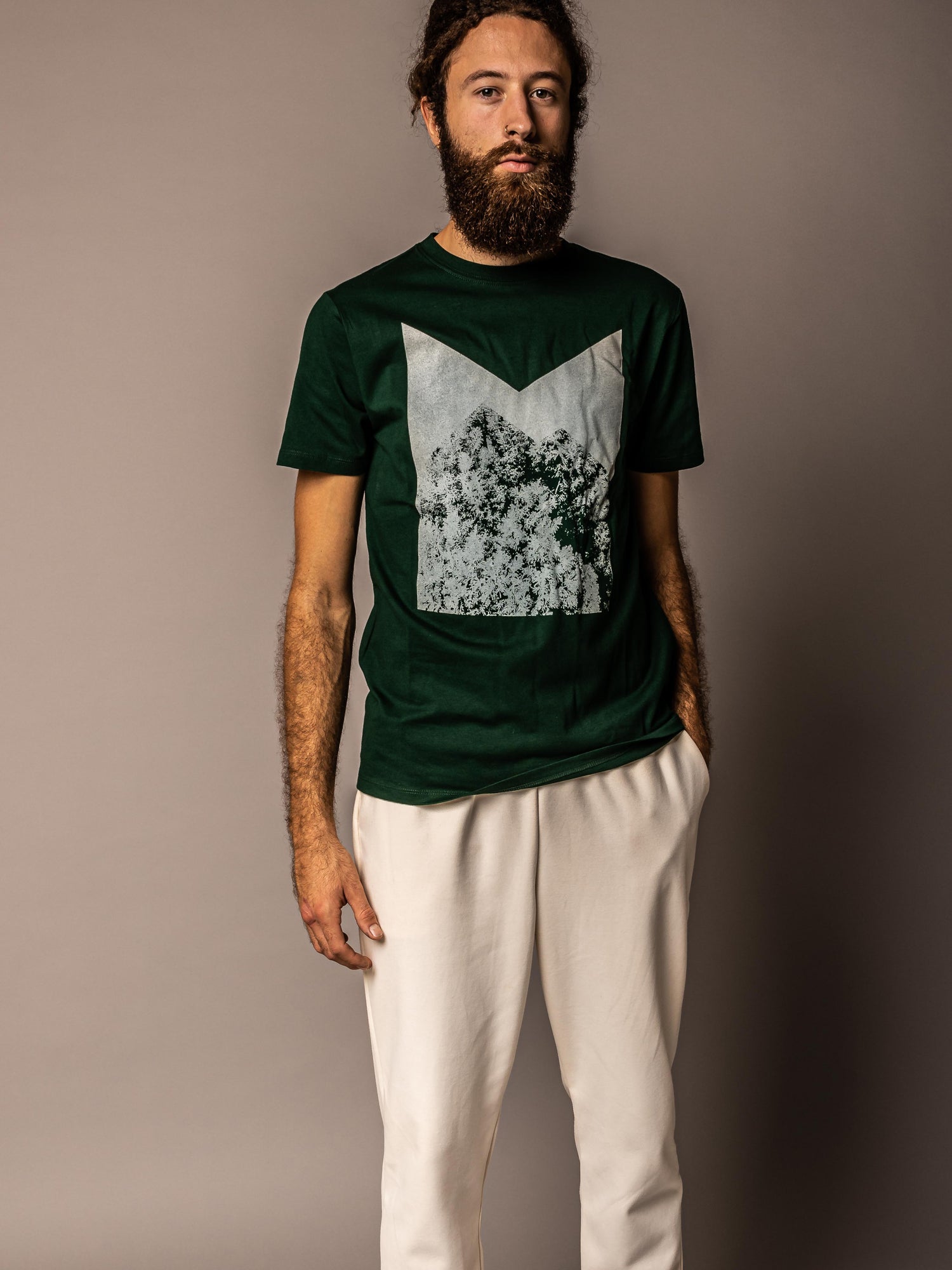 Green men's t-shirt with pattern