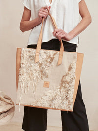 UNIQUE Recycled leather and jute natural shopper