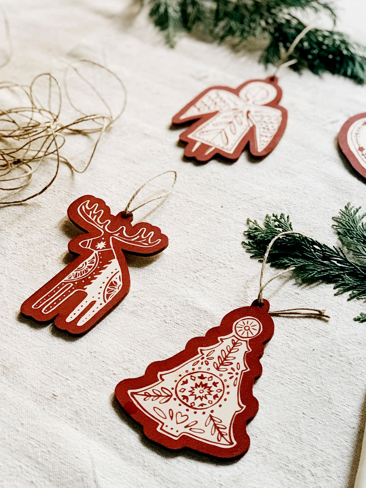 Laser cut wooden Christmas tree decorations